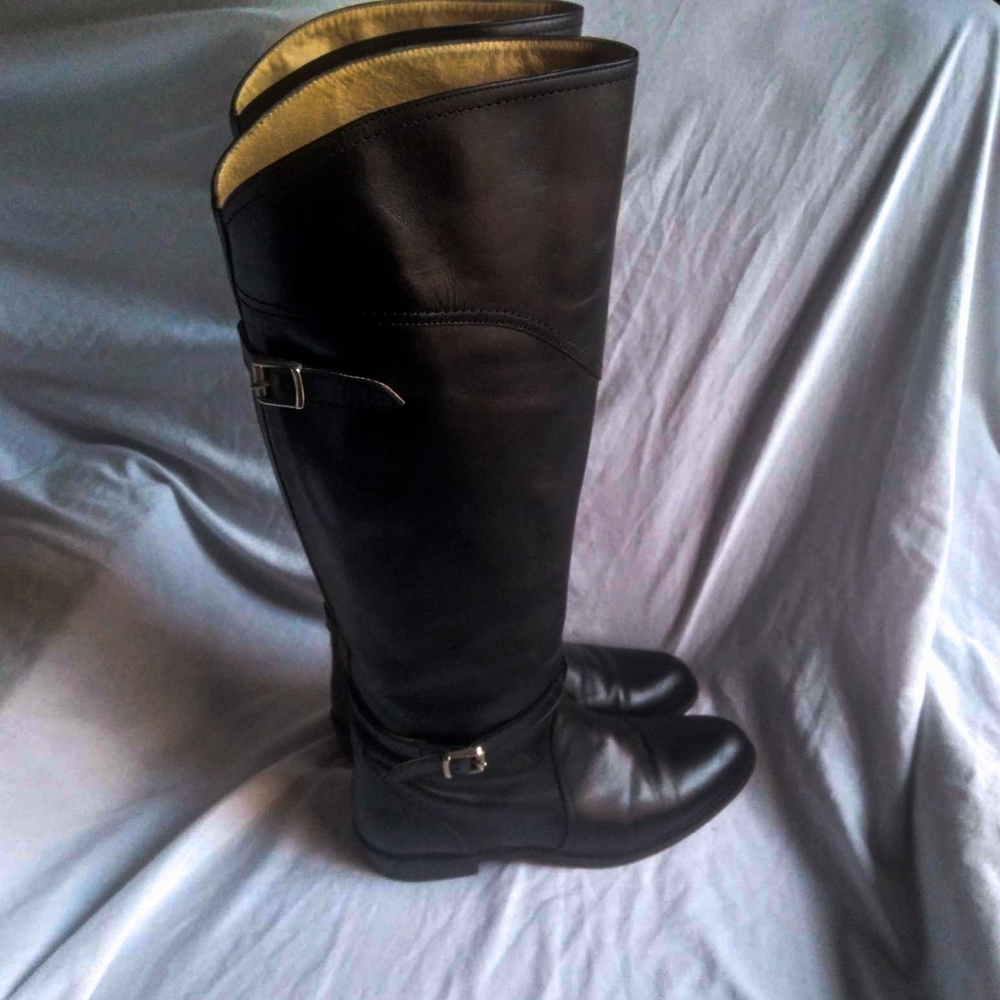 Frye 77560 Black Leather Western Pull On Belted Knee High Boots Womens Size 9